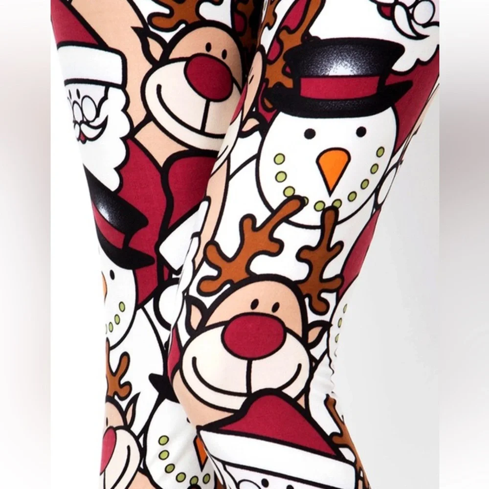 NWT! SOFT Upside Down Christmas Print Brushed Full Leggings Non-Sheer